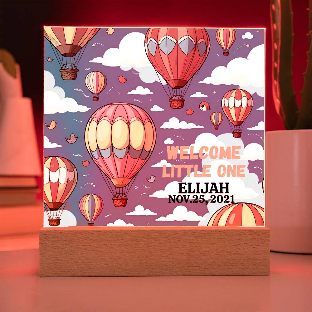 Personalized Hot Air Balloon Welcome Baby Acrylic Square Plaque