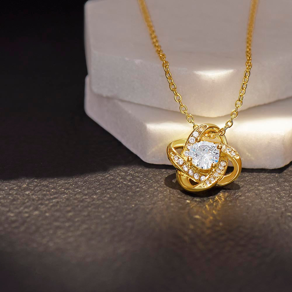 Love Knot Necklace And Message Card With Personalization Option (Yellow & White Gold Variants)