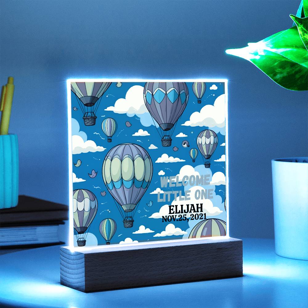 Personalized Hot Air Balloon Welcome Baby Acrylic Square Plaque