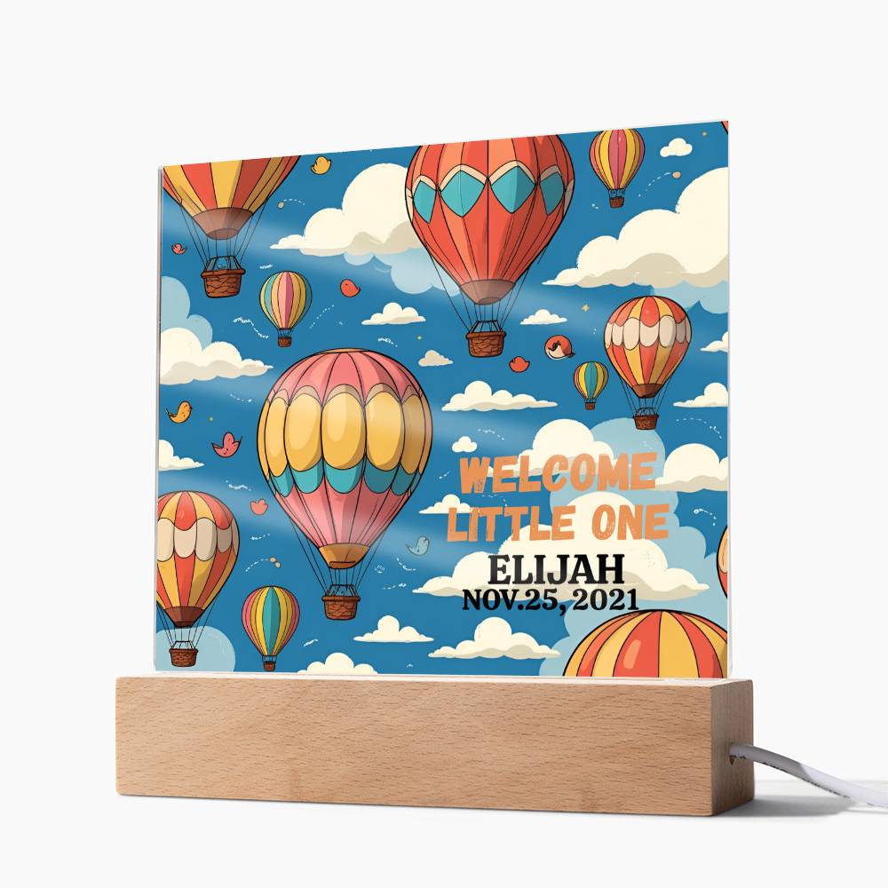 Personalized Hot Air Balloon Welcome Baby Acrylic Square Plaque