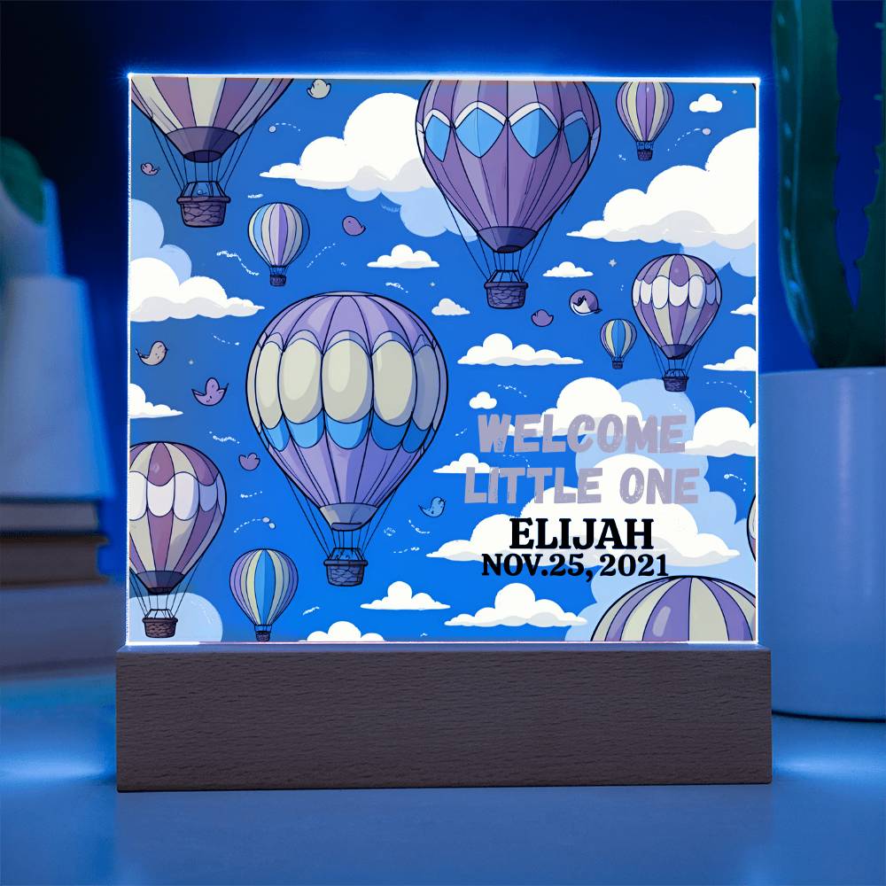 Personalized Hot Air Balloon Welcome Baby Acrylic Square Plaque