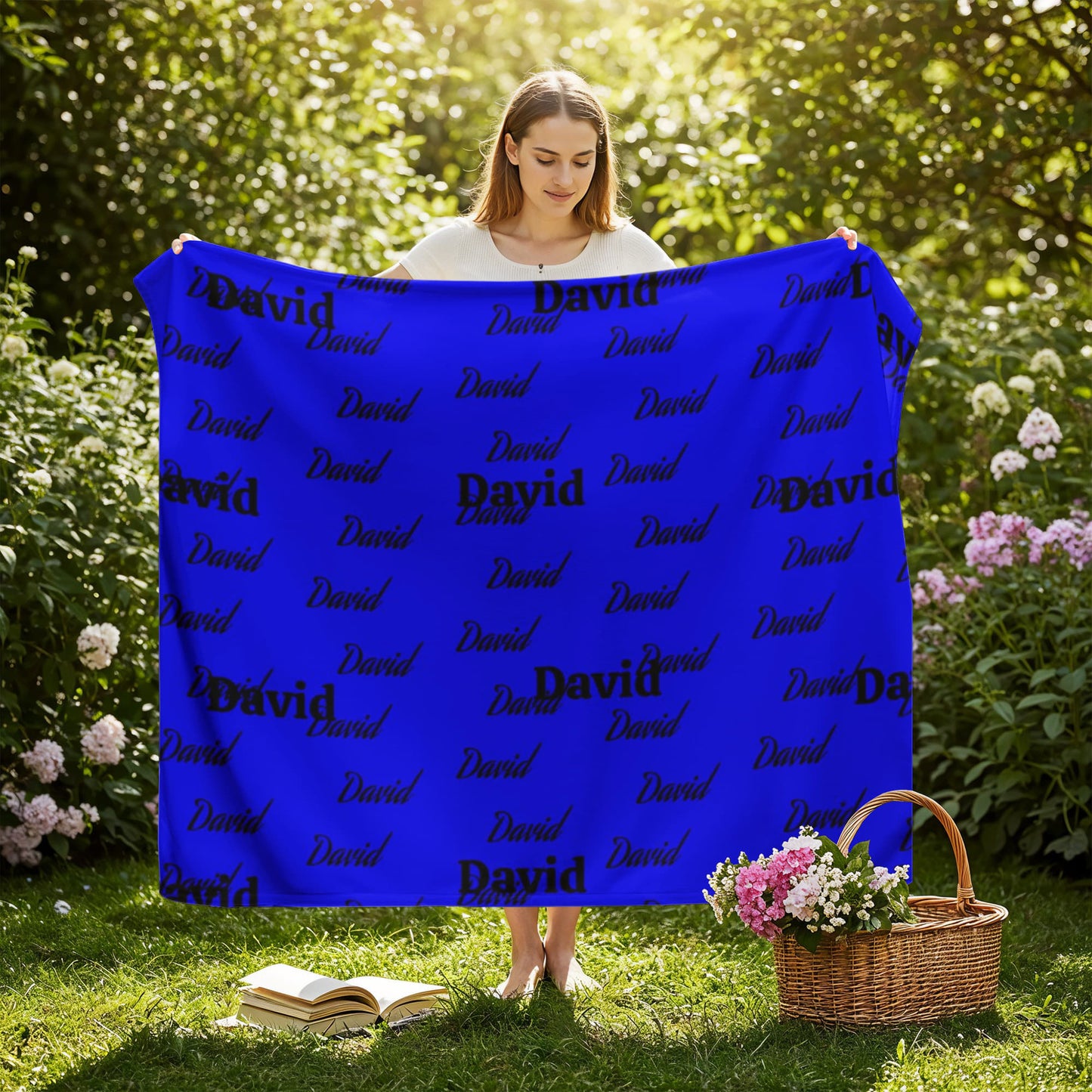 Navy Blue Personalized Name Jersey Fleece Blanket 60" x 50"
