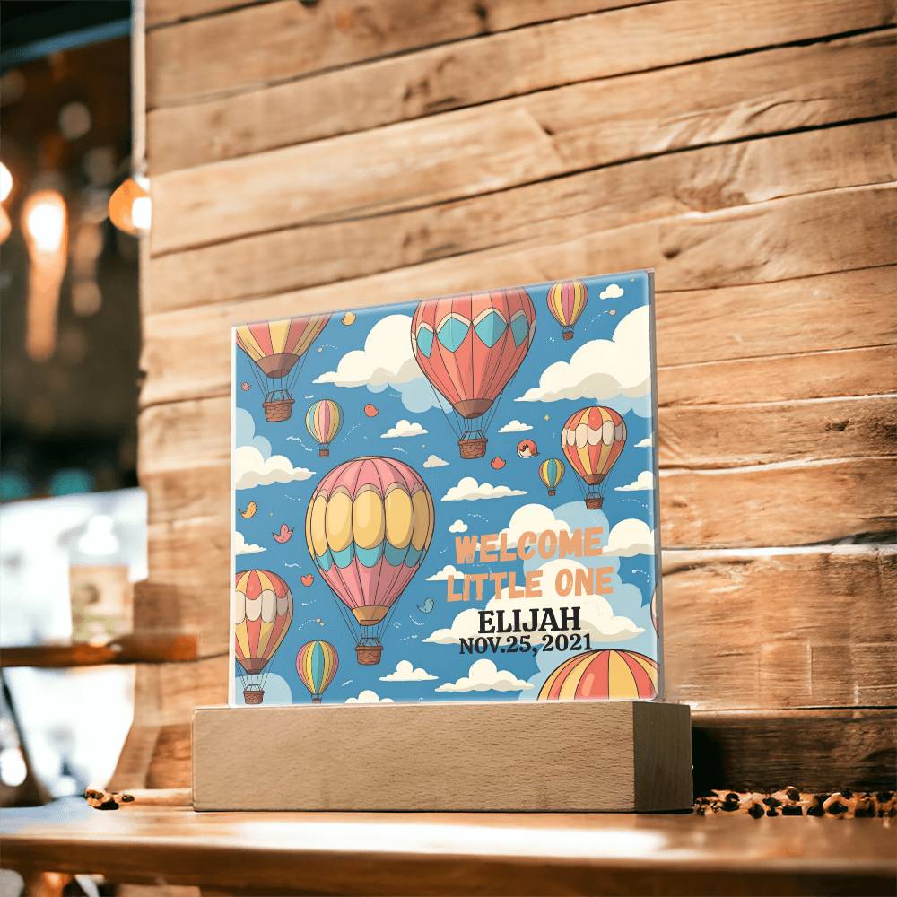 Personalized Hot Air Balloon Welcome Baby Acrylic Square Plaque