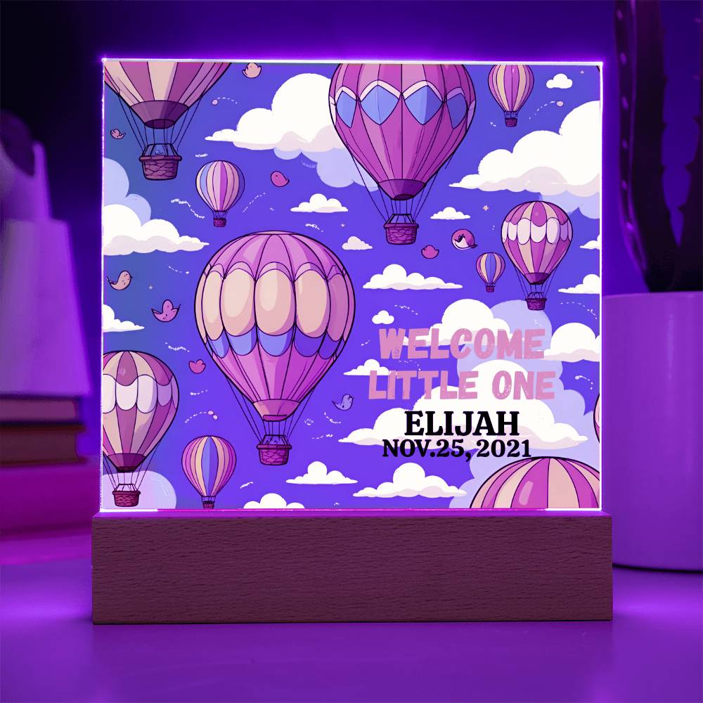 Personalized Hot Air Balloon Welcome Baby Acrylic Square Plaque
