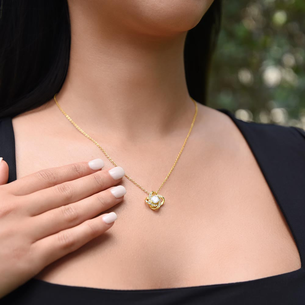 Love Knot Necklace And Message Card With Personalization Option (Yellow & White Gold Variants)