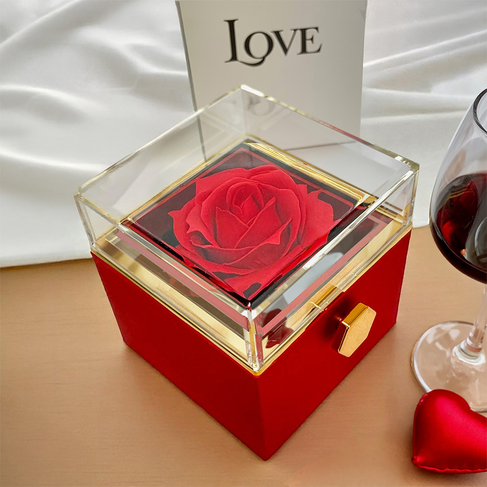 LOVE KNOT NECKLACE WITH ROTATING ROSE GIFT BOX AND MESSAGE CARD