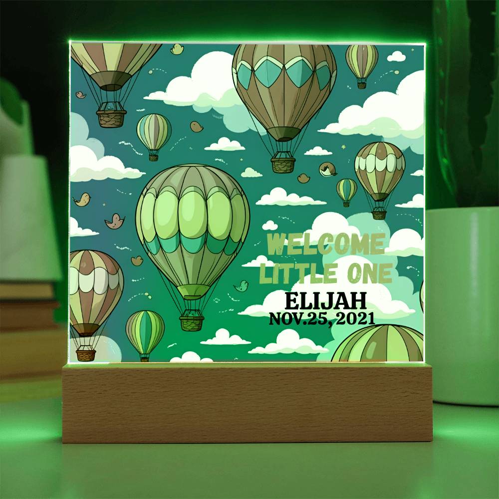 Personalized Hot Air Balloon Welcome Baby Acrylic Square Plaque
