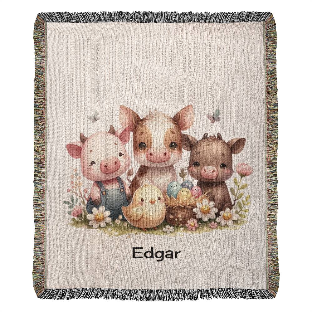 Personalized Cute Farm Animals Heirloom Woven Blanket (Portrait)