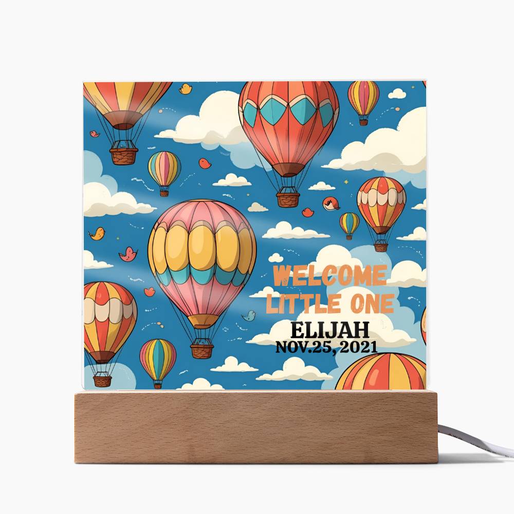 Personalized Hot Air Balloon Welcome Baby Acrylic Square Plaque