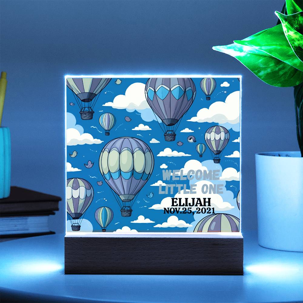 Personalized Hot Air Balloon Welcome Baby Acrylic Square Plaque