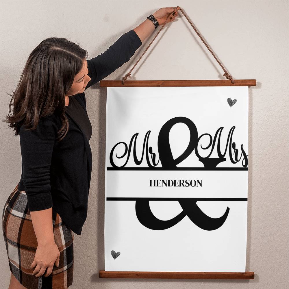 Personalized Mr. And Mrs. Wood Framed Wall Tapestry (Portrait)
