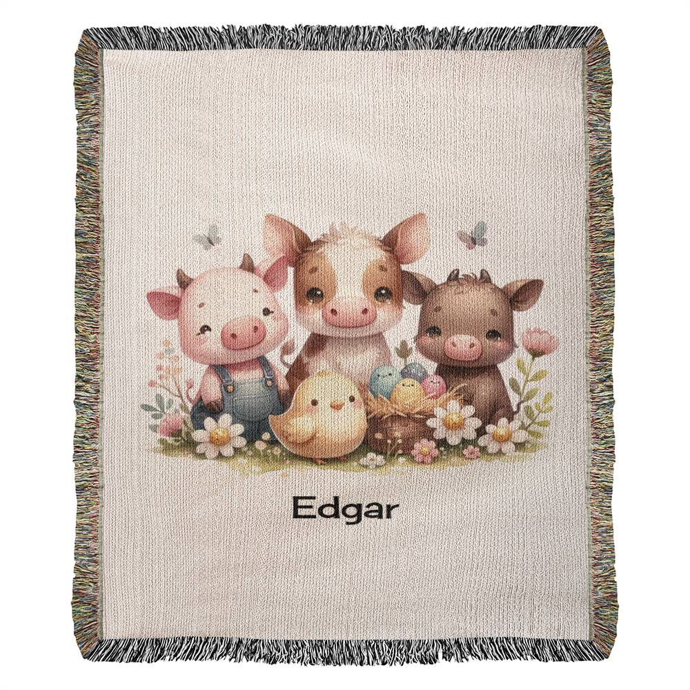 Personalized Cute Farm Animals Heirloom Woven Blanket (Portrait)