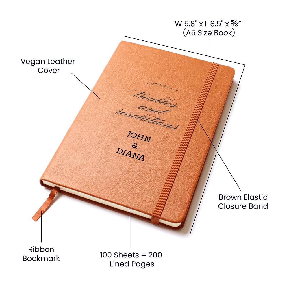Weekly Troubles And Resolutions Personalized Couples Vegan Leather Journal