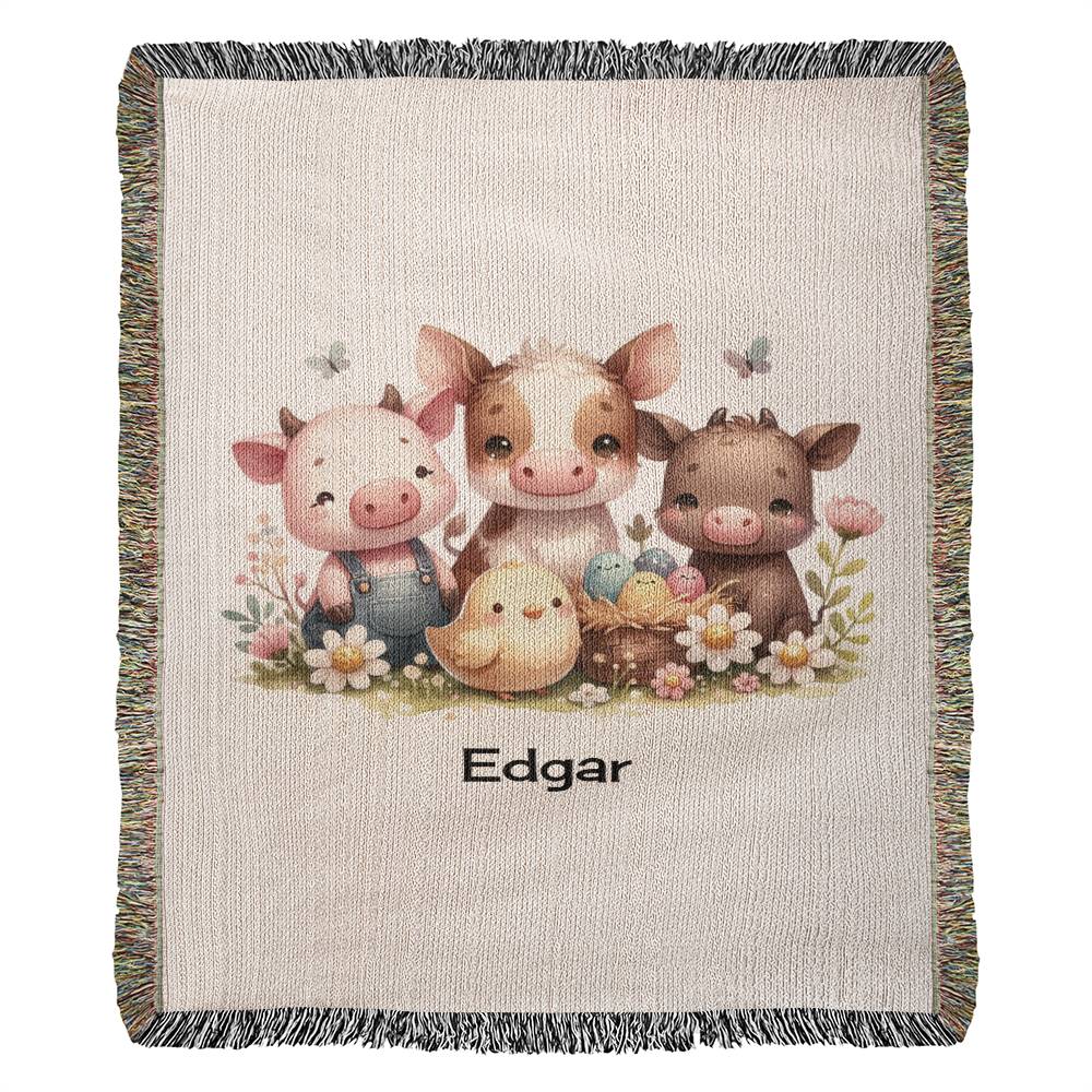 Personalized Cute Farm Animals Heirloom Woven Blanket (Portrait)