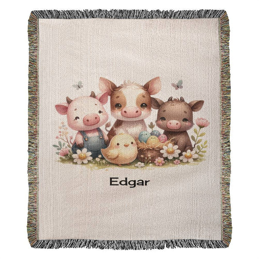 Personalized Cute Farm Animals Heirloom Woven Blanket (Portrait)