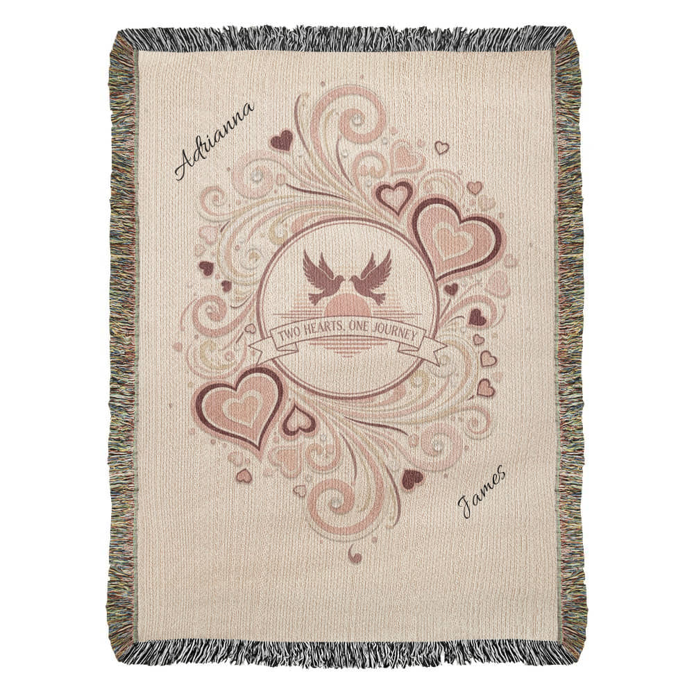 Two Hearts One Journey Personalized Couples Heirloom Woven Blanket (Portrait) 60"x80"