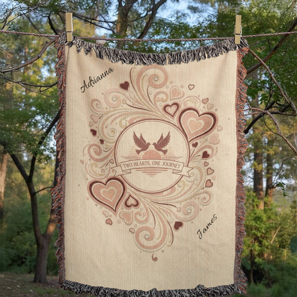 Two Hearts One Journey Personalized Couples Heirloom Woven Blanket (Portrait) 60"x80"