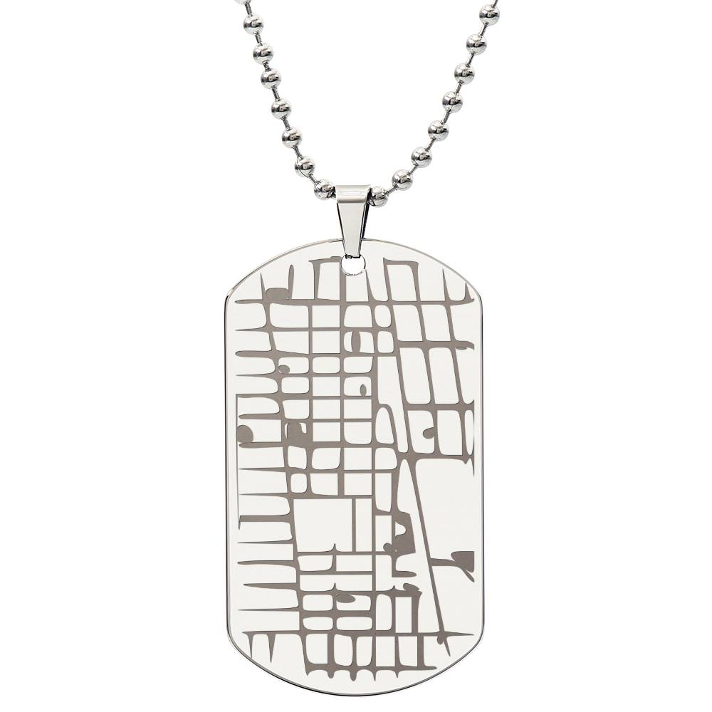 Engraved Personalized  Map  Dog Tag Necklace