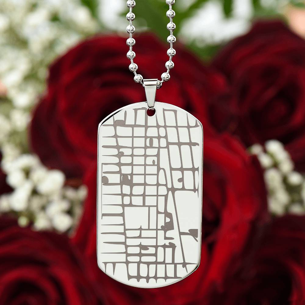Engraved Personalized  Map  Dog Tag Necklace