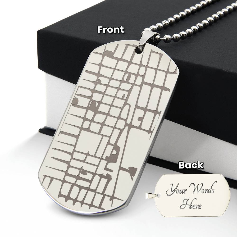 Engraved Personalized  Map  Dog Tag Necklace