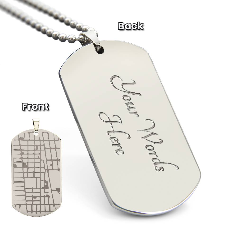 Engraved Personalized  Map  Dog Tag Necklace
