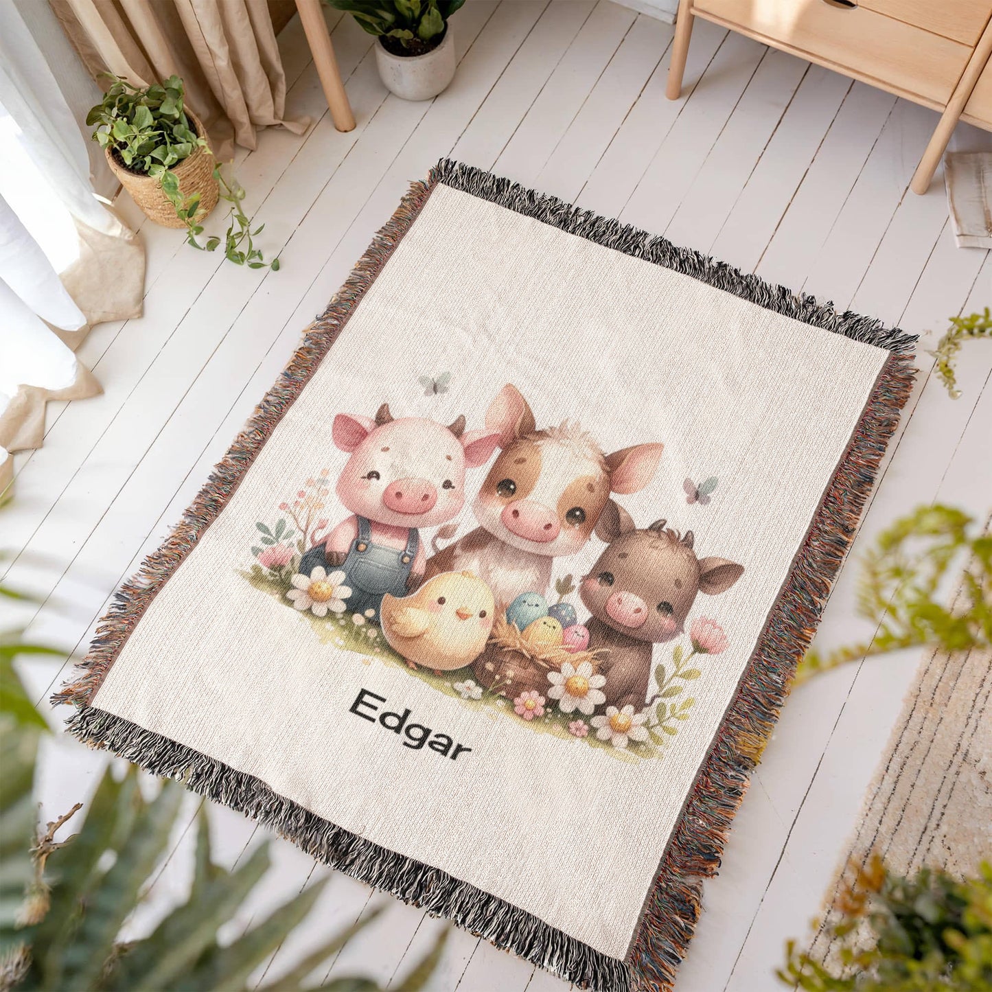 Personalized Cute Farm Animals Heirloom Woven Blanket (Portrait)