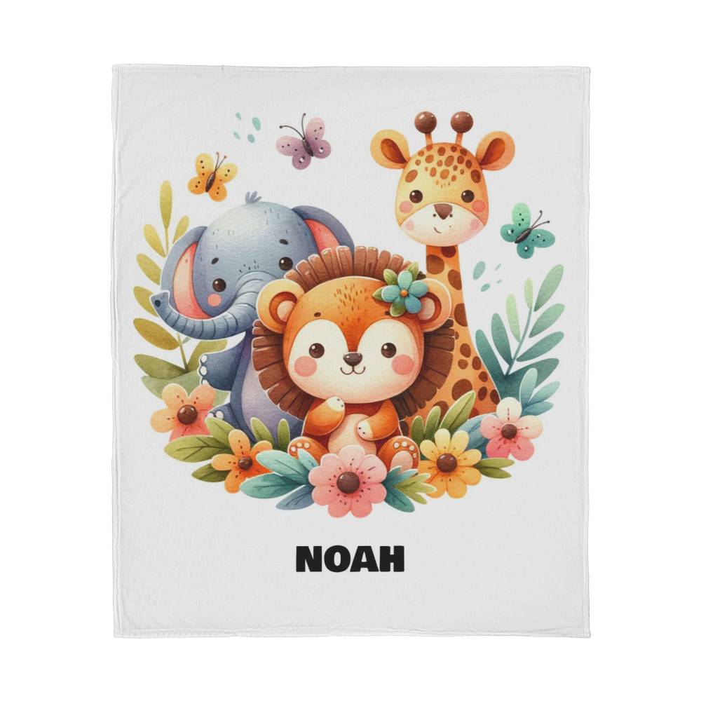 Cute Jungle Animals Personalized Jersey Fleece Blanket 50" x 60"