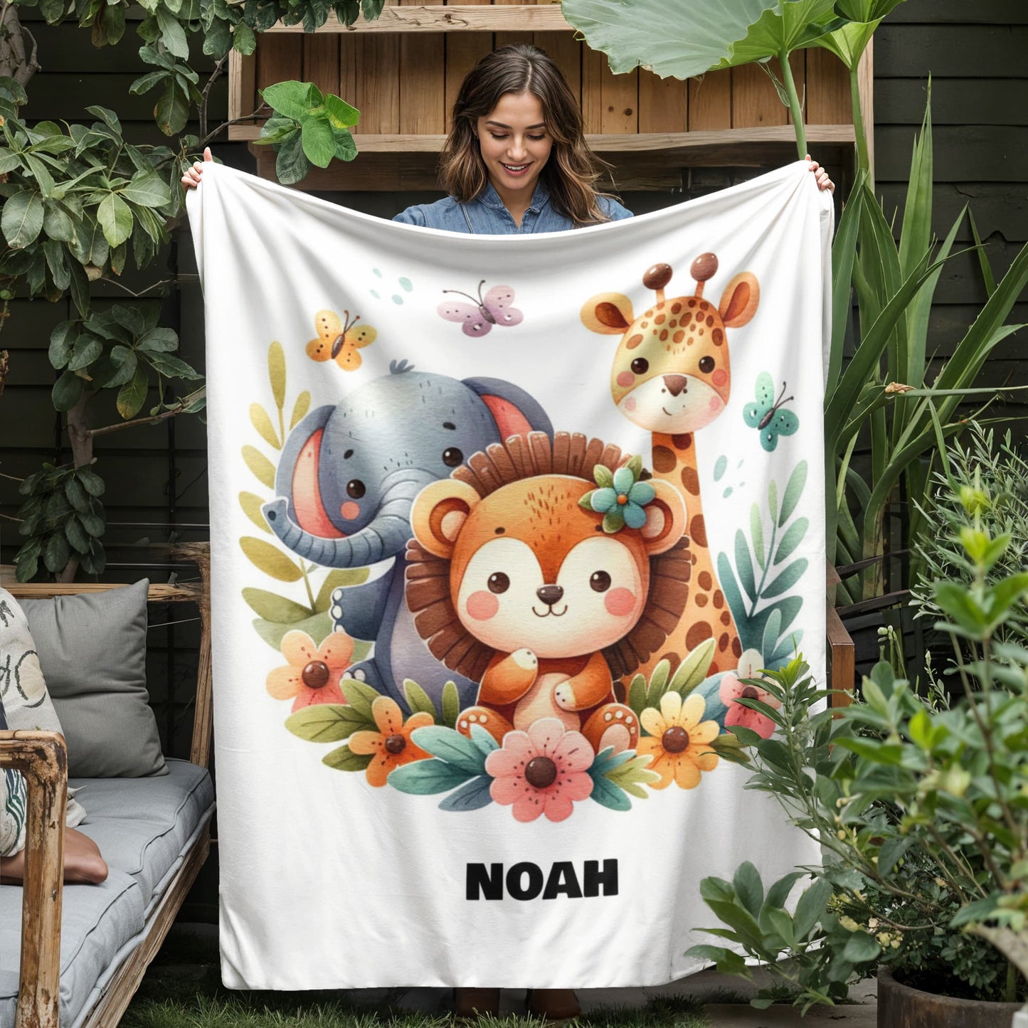 Cute Jungle Animals Personalized Jersey Fleece Blanket 50" x 60"