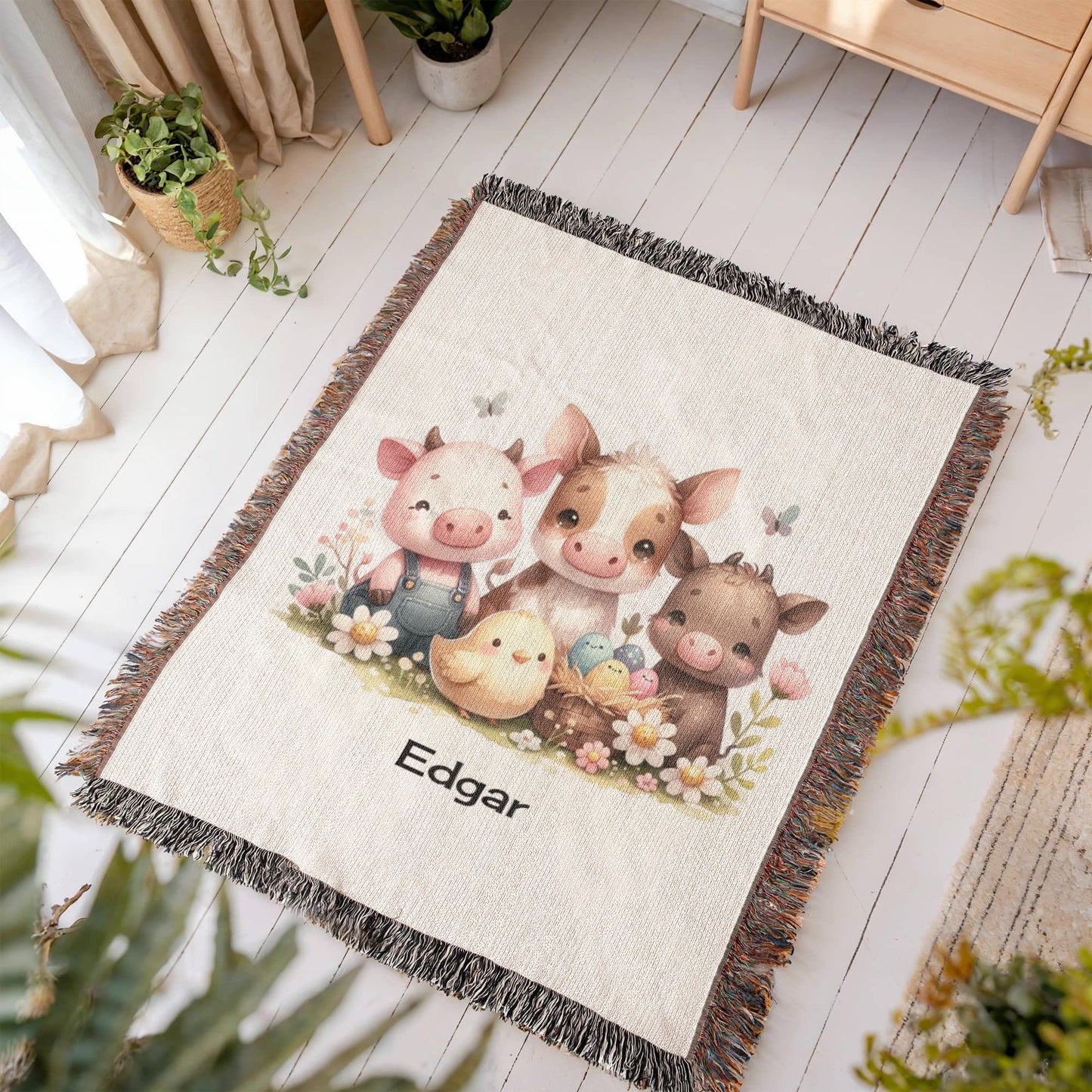 Personalized Cute Farm Animals Heirloom Woven Blanket (Portrait)