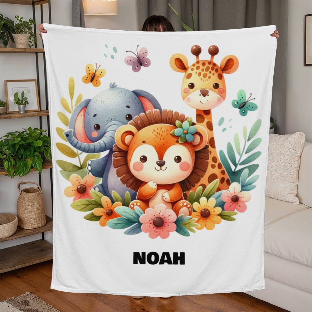 Cute Jungle Animals Personalized Jersey Fleece Blanket 50" x 60"