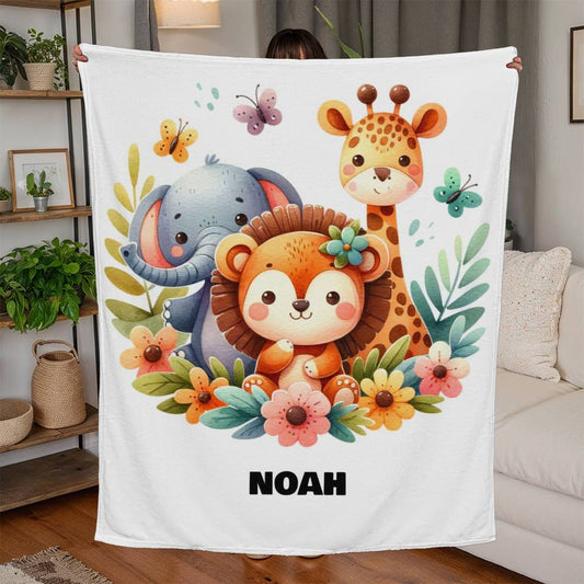 Cute Jungle Animals Personalized Jersey Fleece Blanket 50" x 60"