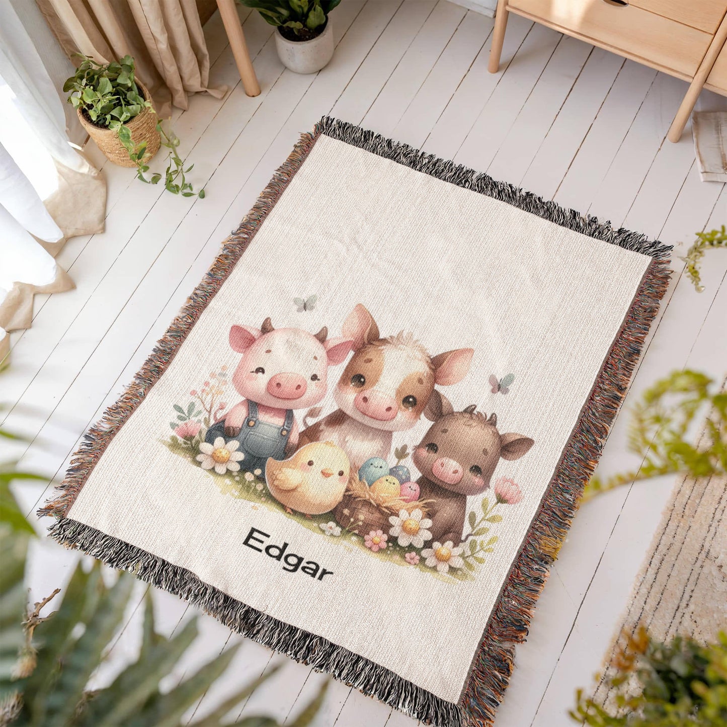 Personalized Cute Farm Animals Heirloom Woven Blanket (Portrait)