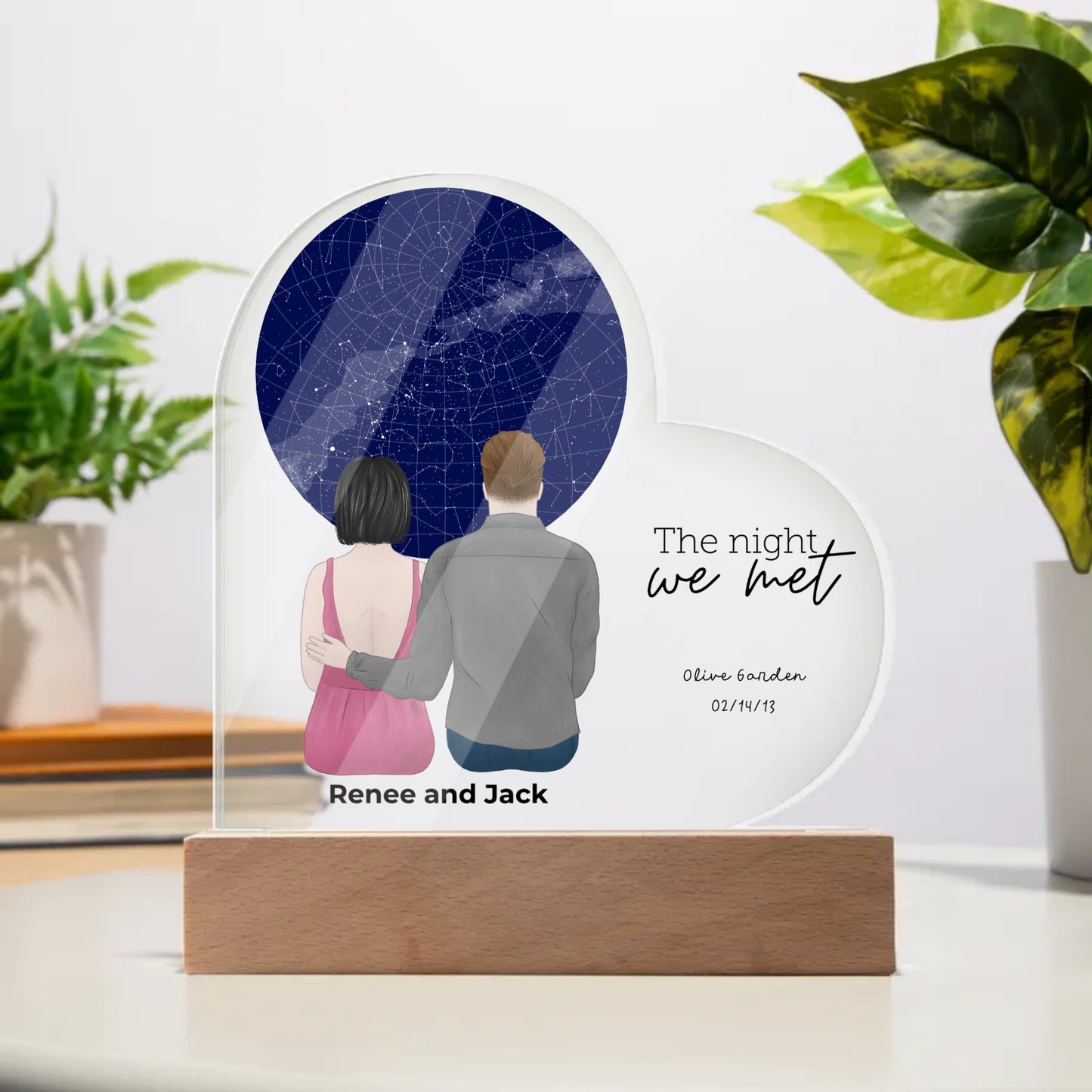 "The night we met" personalized Acrylic Heart Plaque with star map