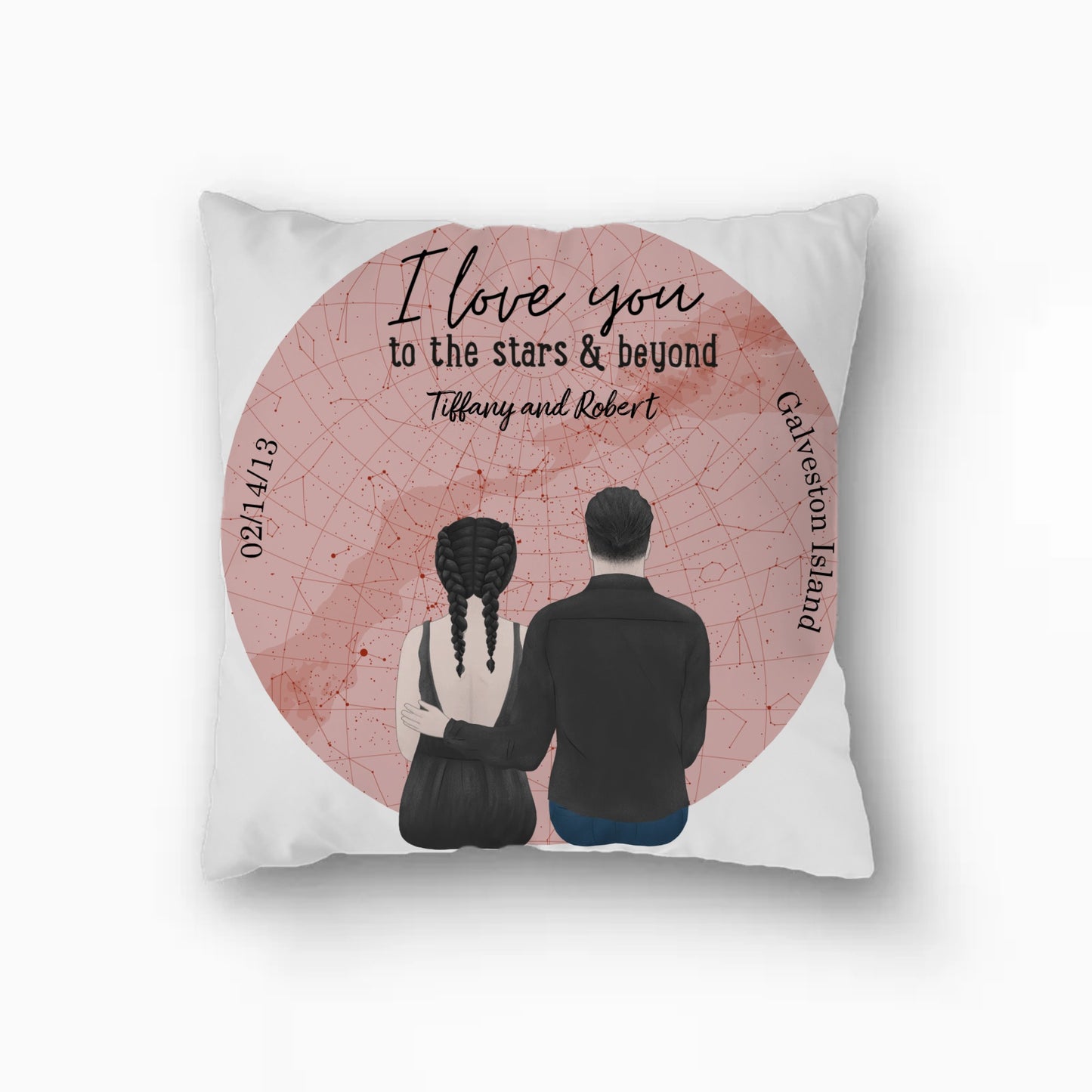 " I Love You To The Stars And Beyond" Personalized ZP14 Small Square Pillow With Star Map